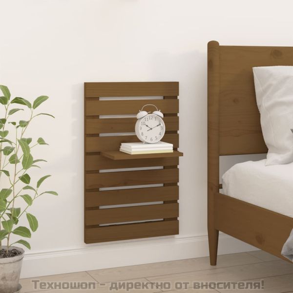 Нощни рафтове за стена, 2 бр, меденокафяви, борово дърво масив