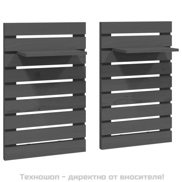 Нощни рафтове за стена, 2 бр, сиви, борово дърво масив