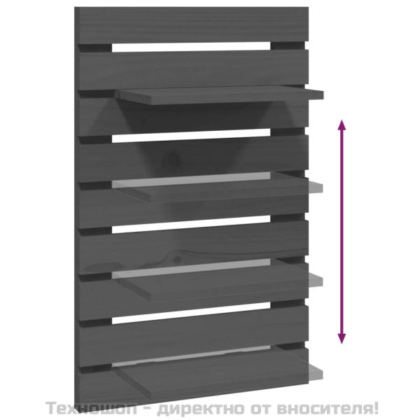 Нощни рафтове за стена, 2 бр, сиви, борово дърво масив