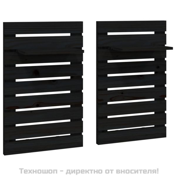 Нощни рафтове за стена, 2 бр, черни, борово дърво масив