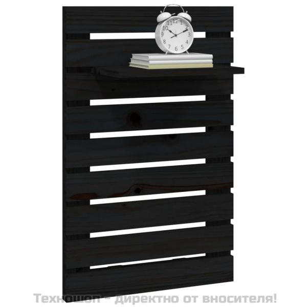 Нощни рафтове за стена, 2 бр, черни, борово дърво масив