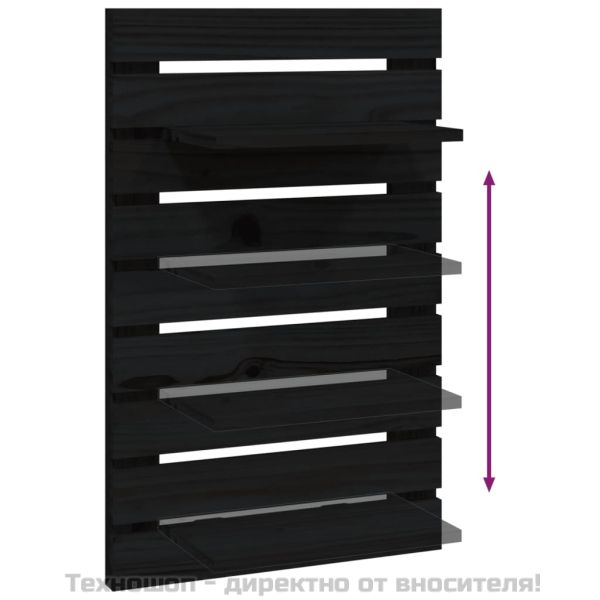 Нощни рафтове за стена, 2 бр, черни, борово дърво масив