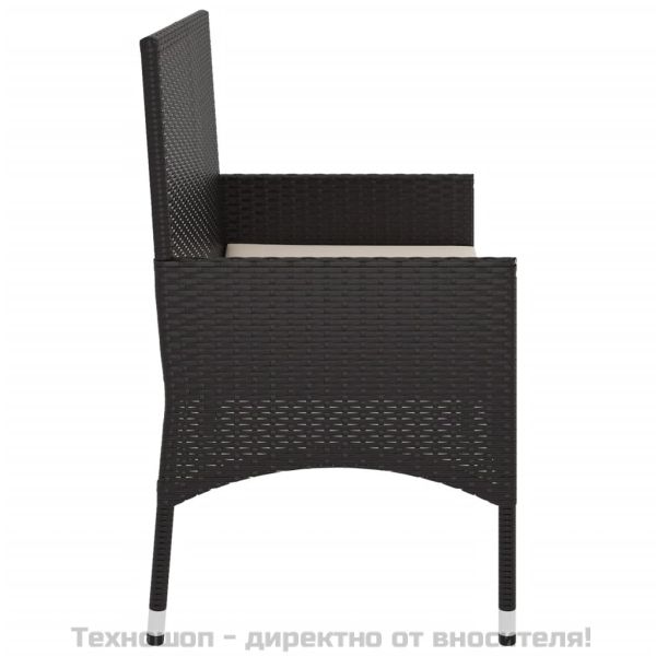 2-местна градинска пейка с възглавници, черна, полиратан