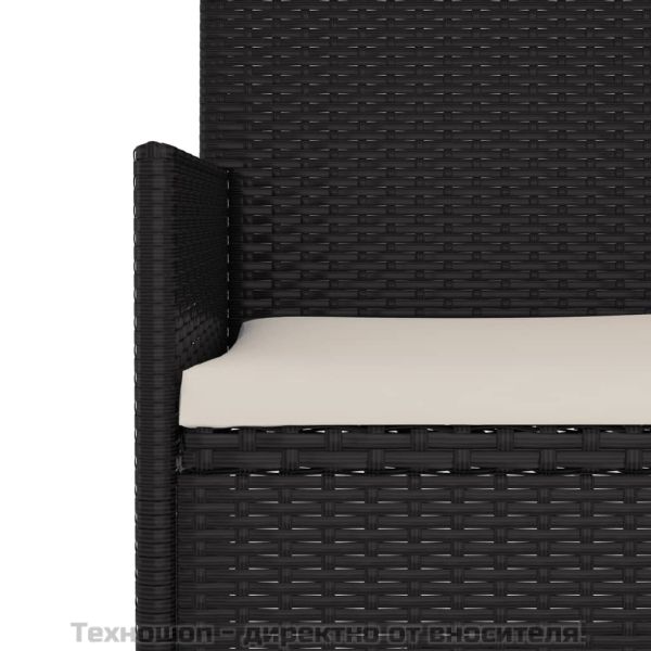 2-местна градинска пейка с възглавници, черна, полиратан