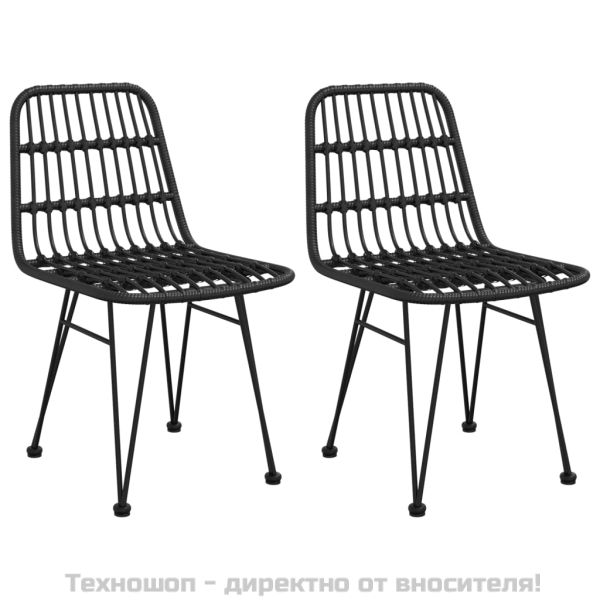 Градински трапезен комплект, 3 части, черен, полиратан