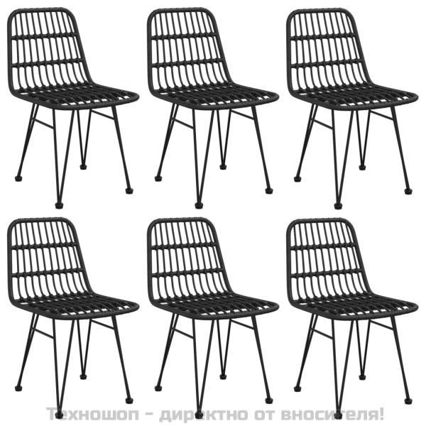 Градински трапезен комплект от 7 части, черно, полиратан