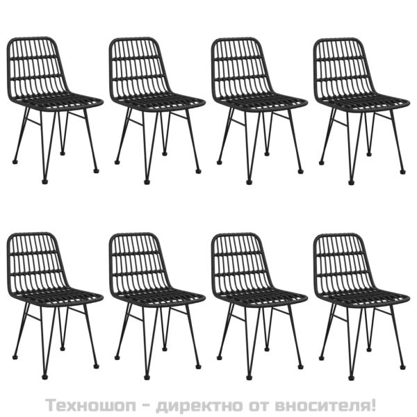 Градински трапезен комплект, 9 части, черен, полиратан