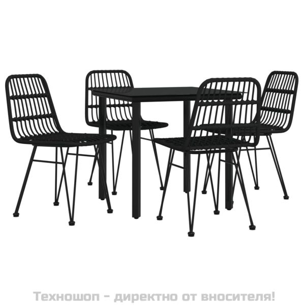 Градински трапезен комплект, 5 части, черен, полиратан