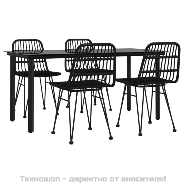 Градински трапезен комплект, 5 части, черен, полиратан