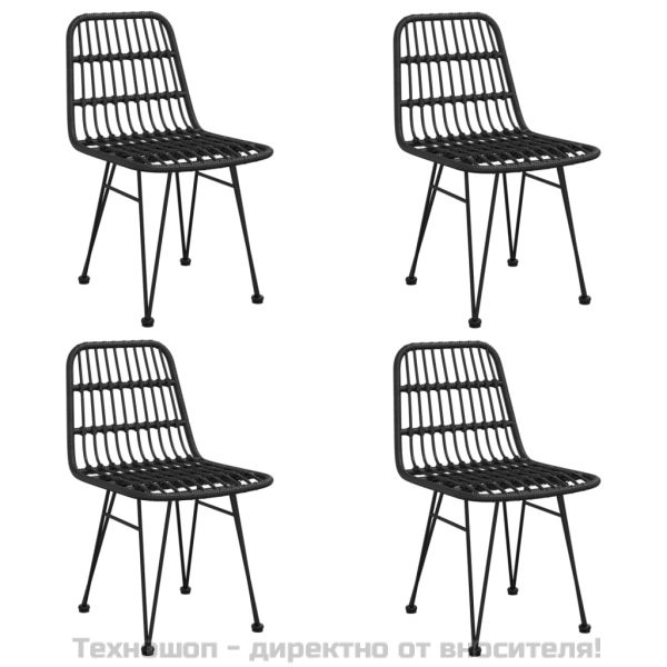 Градински трапезен комплект, 5 части, черен, полиратан