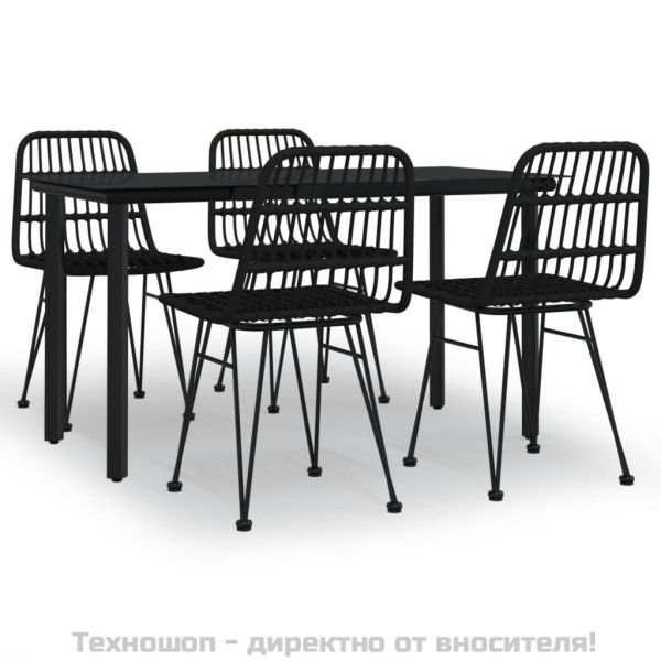 Градински трапезен комплект, 5 части, черен, полиратан