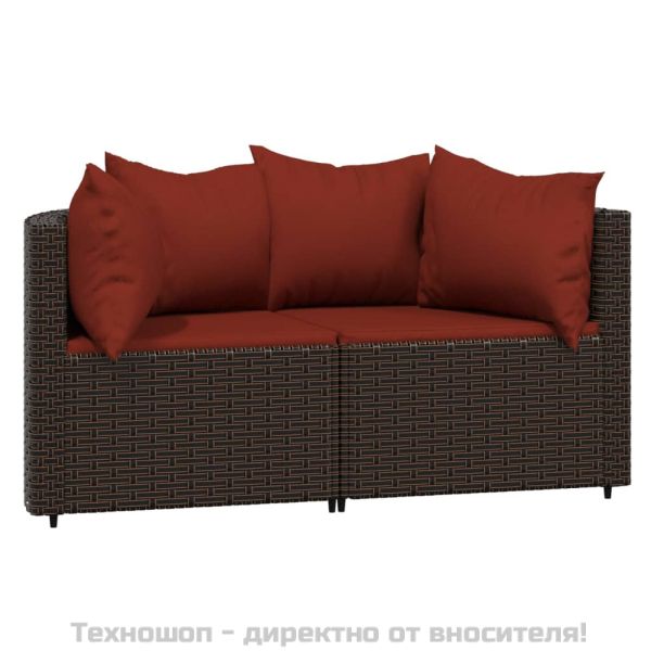 Градински комплект с възглавници, 3 части, кафяв, полиратан