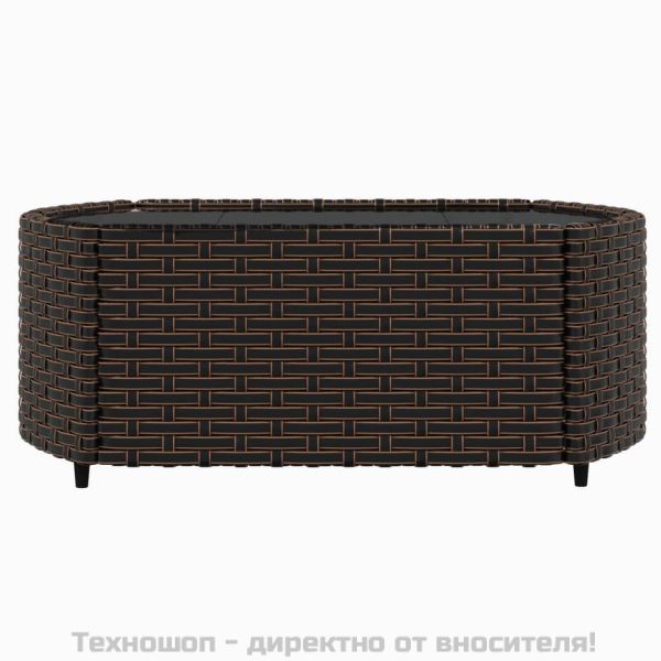 Градински комплект с възглавници, 3 части, кафяв, полиратан