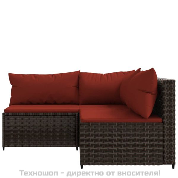 Градински комплект с възглавници, 3 части, кафяв, полиратан