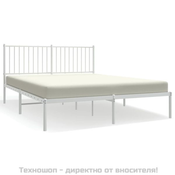 Метална рамка за легло с горна табла, бяла, 160x200 см