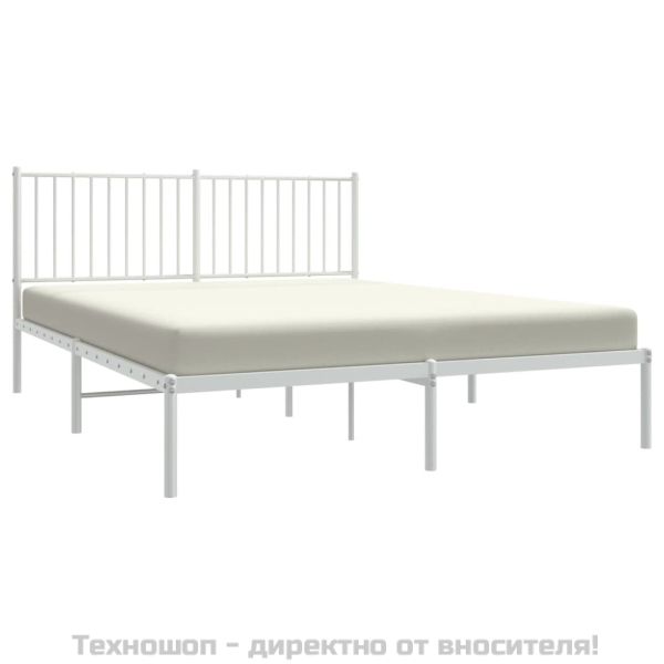 Метална рамка за легло с горна табла, бяла, 160x200 см