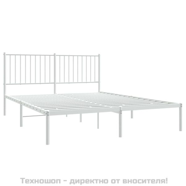 Метална рамка за легло с горна табла, бяла, 160x200 см