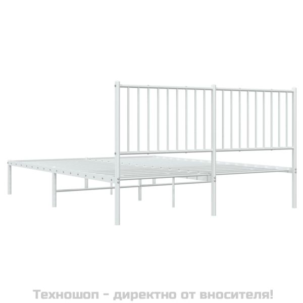 Метална рамка за легло с горна табла, бяла, 160x200 см