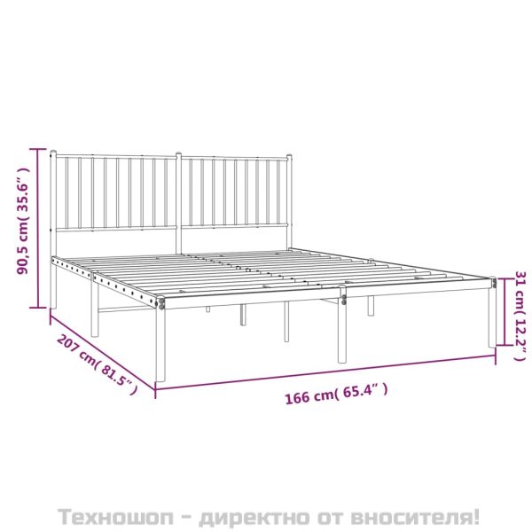 Метална рамка за легло с горна табла, бяла, 160x200 см