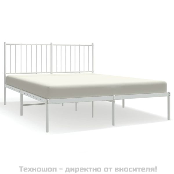 Метална рамка за легло с горна табла, бяла, 140x200 см