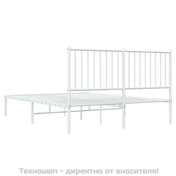 Метална рамка за легло с горна табла, бяла, 140x200 см