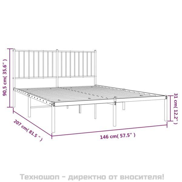 Метална рамка за легло с горна табла, бяла, 140x200 см