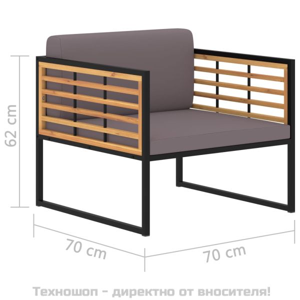 Градински столове с възглавници, 2 бр, акация масив, тъмносиви