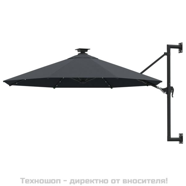 Градински чадър за монтаж на стена, с LED, 300 см, антрацит