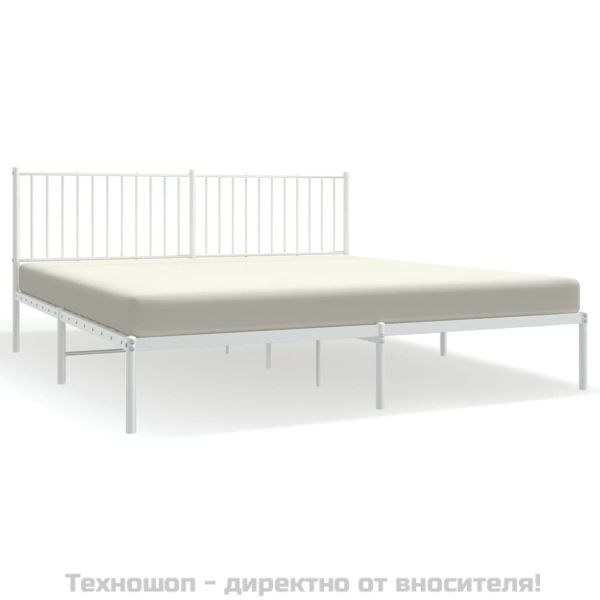 Метална рамка за легло с горна табла, бяла, 180x200 см