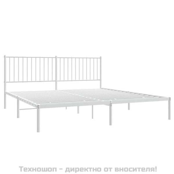 Метална рамка за легло с горна табла, бяла, 180x200 см