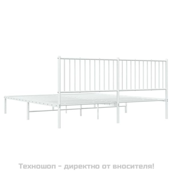 Метална рамка за легло с горна табла, бяла, 180x200 см