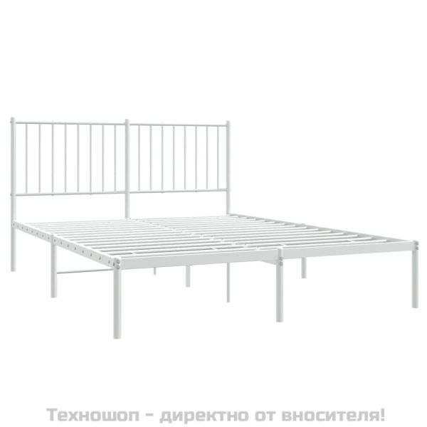 Метална рамка за легло с горна табла, бяла, 140x190 см
