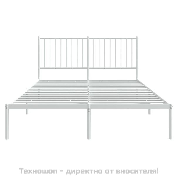 Метална рамка за легло с горна табла, бяла, 140x190 см