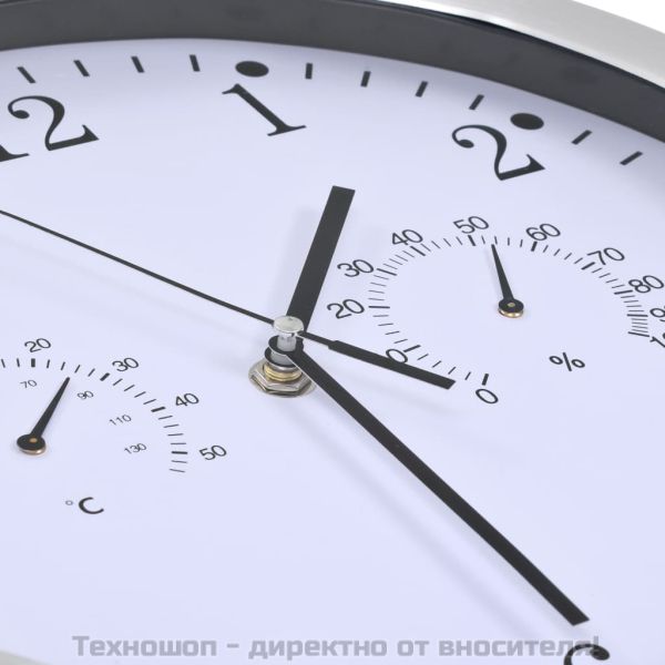 Стенен часовник с кварц, хигрометър и термометър, 30 см, бял