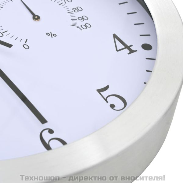 Стенен часовник с кварц, хигрометър и термометър, 30 см, бял