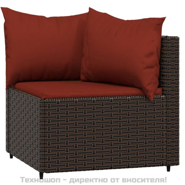 Градински ъглови дивани с възглавници, 2 бр, кафяви, полиратан