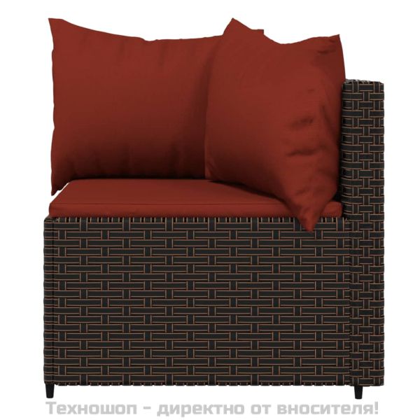 Градински ъглови дивани с възглавници, 2 бр, кафяви, полиратан