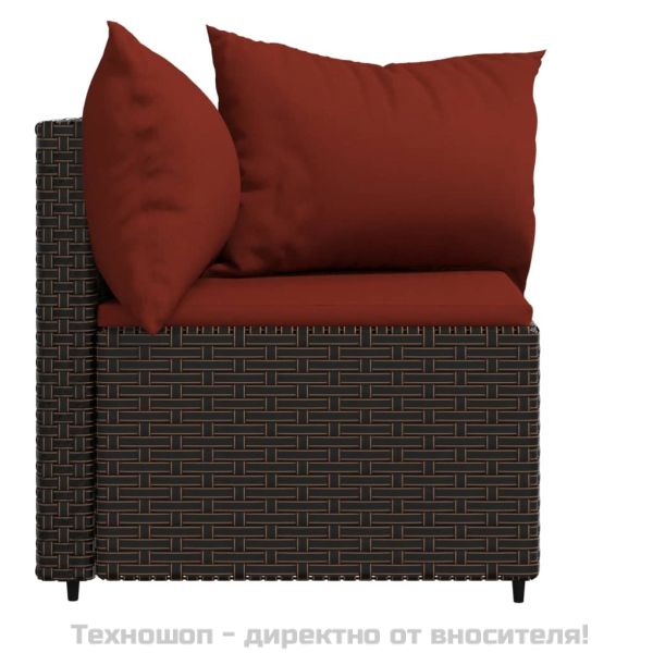 Градински ъглови дивани с възглавници, 2 бр, кафяви, полиратан