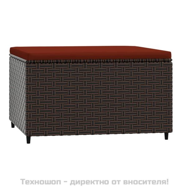 Градинска табуретка с възглавница, кафява, полиратан