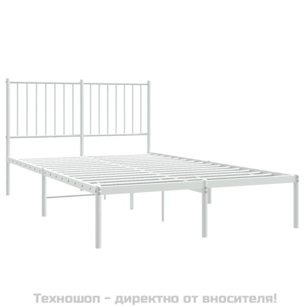Метална рамка за легло с горна табла, бяла, 120x190 см
