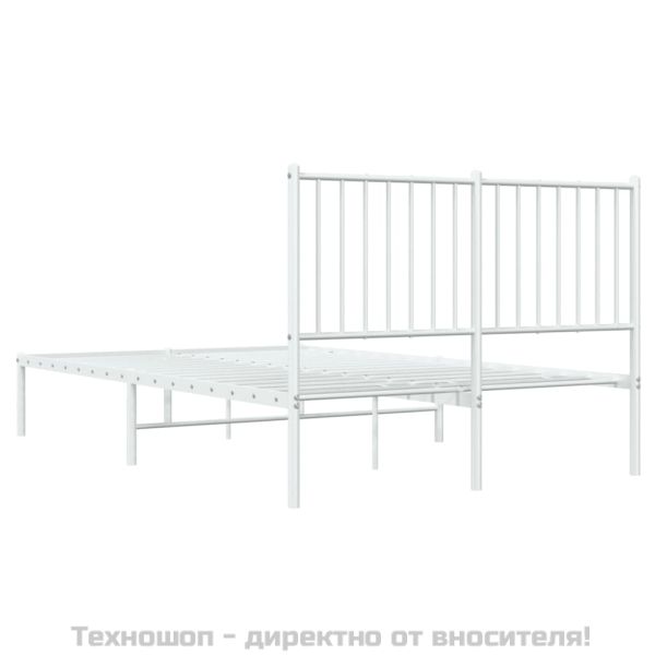 Метална рамка за легло с горна табла, бяла, 120x190 см