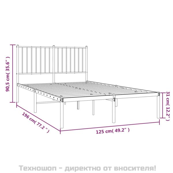 Метална рамка за легло с горна табла, бяла, 120x190 см