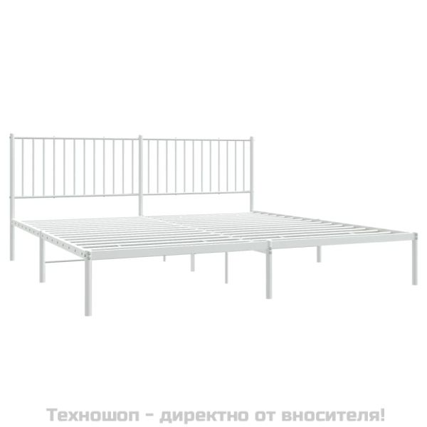 Метална рамка за легло с горна табла, бяла, 200x200 см