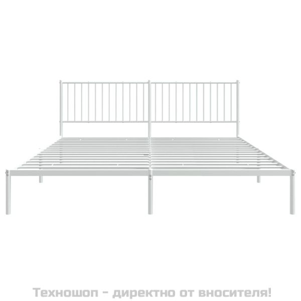 Метална рамка за легло с горна табла, бяла, 200x200 см