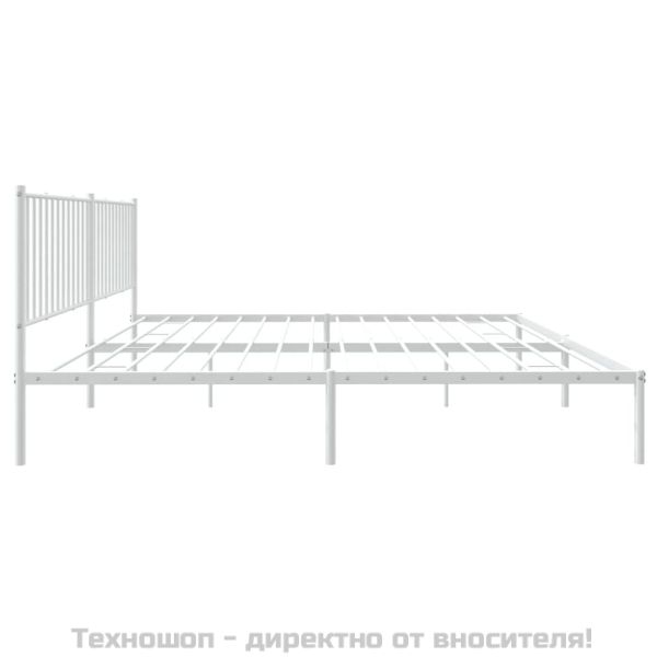 Метална рамка за легло с горна табла, бяла, 200x200 см