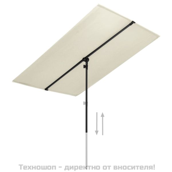 Градински чадър с алуминиев прът, 180x110 см, пясъчнобял