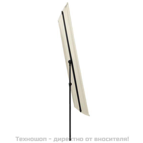 Градински чадър с алуминиев прът, 180x110 см, пясъчнобял