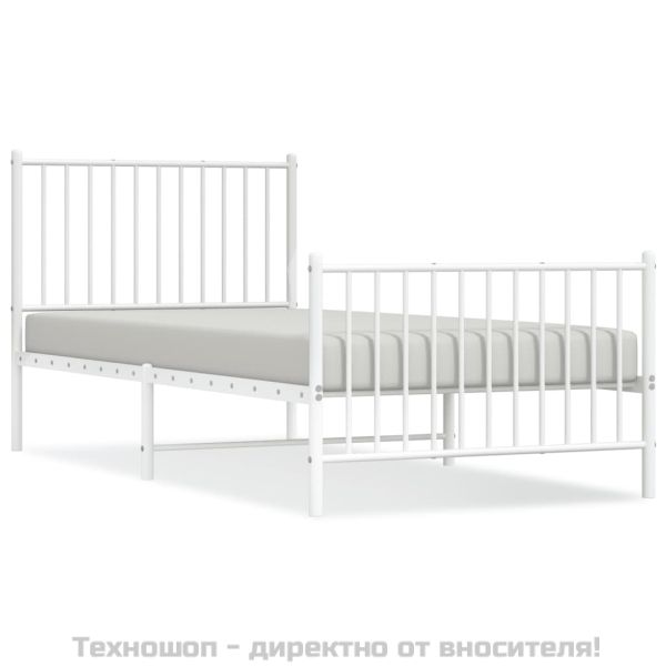 Метална рамка за легло с горна и долна табла, бяла, 90x200 см