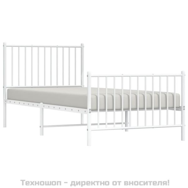 Метална рамка за легло с горна и долна табла, бяла, 90x200 см