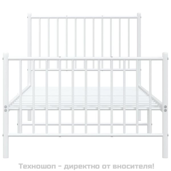 Метална рамка за легло с горна и долна табла, бяла, 90x200 см